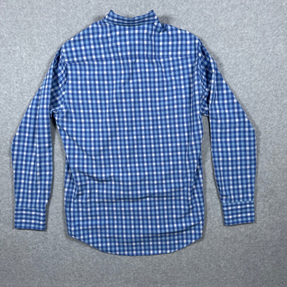 Peter Millar Summer Comfort Batik Gingham Shirt Mens Blue Performance Preppy - Picture 9 of 10